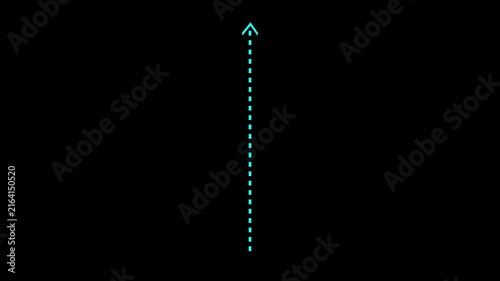 Minimalist Cyan dashed line arrow animation pointing Up on a clean black background.