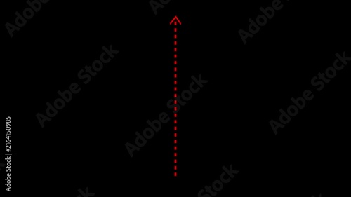 Minimalist red dashed line arrow animation pointing Up on a clean black background.