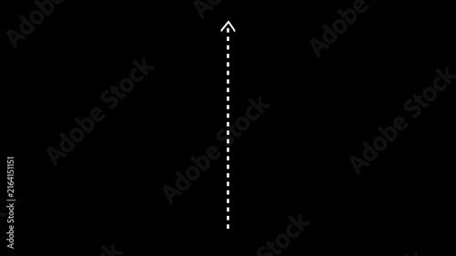 Minimalist white dashed line arrow animation pointing Up on a clean black background.