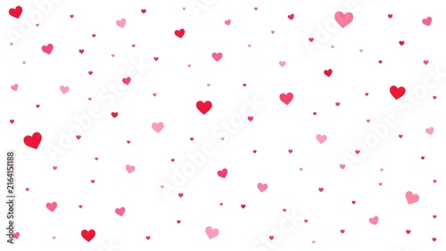 Cute seamless pattern with red and pink hearts on white background