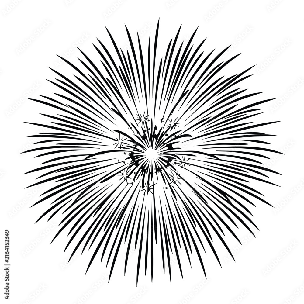 Obraz premium Large festive firework explosion silhouette on white background