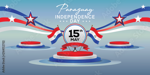 Paraguay flag made in brush stroke background. Dynamic design in the form of a brush stroke.