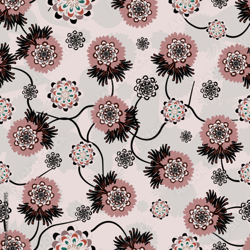Floral seamless pattern, Flower chintz pattern seamless vector border print. Botanical batik background. Arabesque floral ornament motif for decoration fabric, women clothing, scarf, wallpaper design.