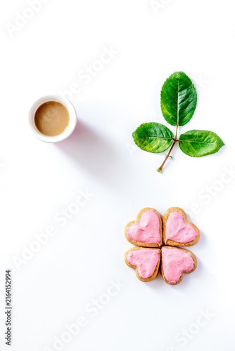 cookies for Valentine Day heartshaped on white background top view