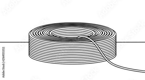 Coiled Wire on Surface, Technical Illustration, Monochrome Design, Electrical Component, Industrial Concept