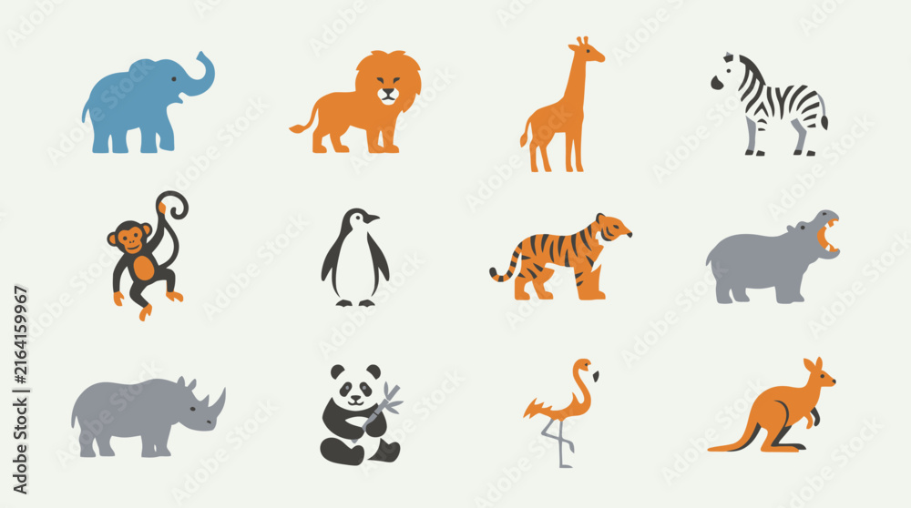 Naklejka premium Vector Cute cartoon wild animals set vector illustration 4. EPS Editable