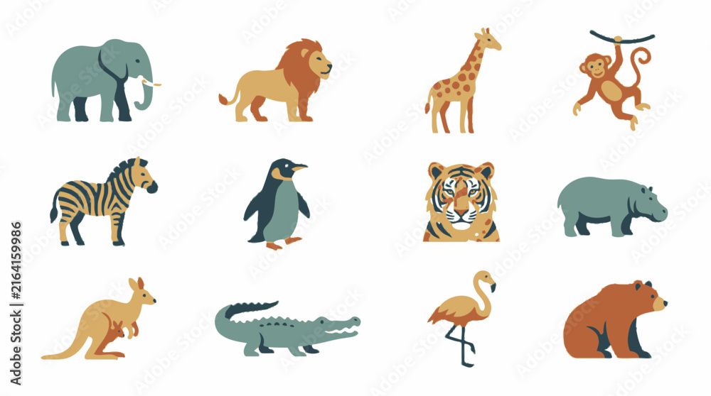 Naklejka premium Vector Cute cartoon wild animals set vector illustration design. EPS Editable