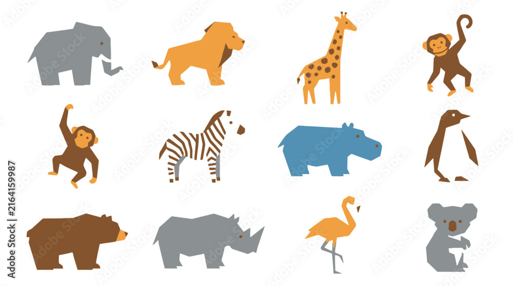 Naklejka premium Vector Cute cartoon wild animals set vector illustration. EPS Editable