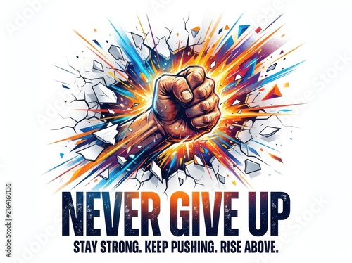 Fist breaking through barriers with vibrant explosion