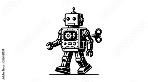 Obraz na plátně Retro wind-up robot illustration