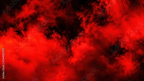 Abstract red smoke swirls flowing against black background creating dramatic mysterious cloudy texture.