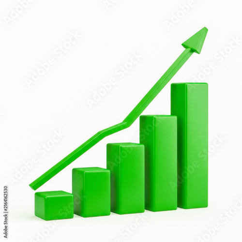 Green growth bar chart with upward trend