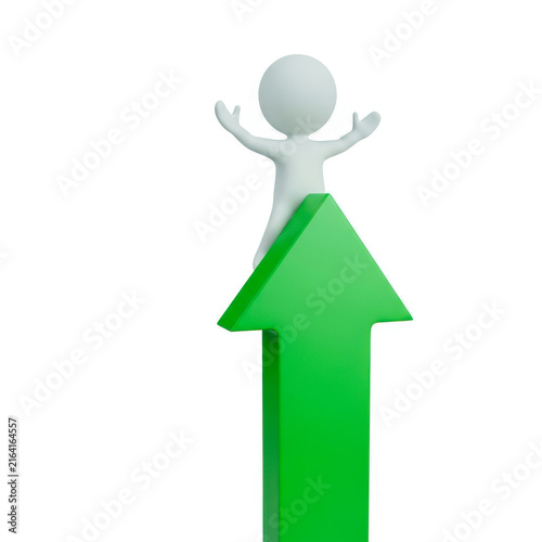 Person celebrating with upward arms in green arrow