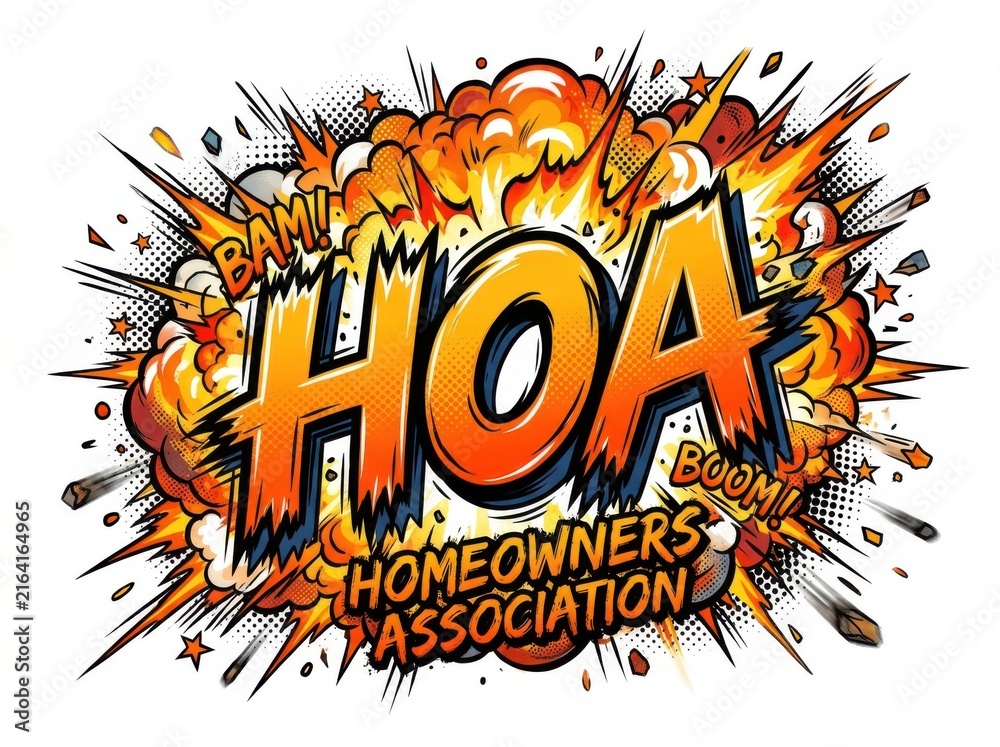 Naklejka premium Explosive hoa homeowners association comic style text
