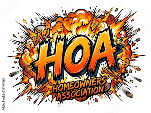 Explosive hoa homeowners association comic style text