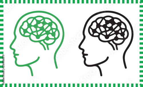 Canvas Print Human Profile and Brain Line Art Vector Icon Set