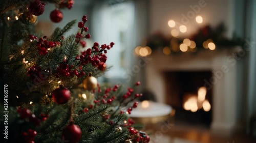 Cozy Christmas Eve Scene With Glowing Fireplace and Decorated Tree