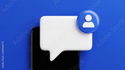 Smartphone with speech bubble and user profile icon on blue background
