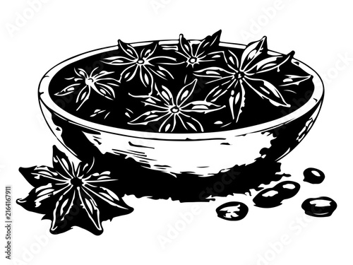 Hand Drawn Star Anise in Ceramic Bowl