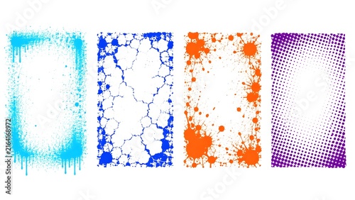 Distressed grunge border frames set with ink splatter and cracked texture effects