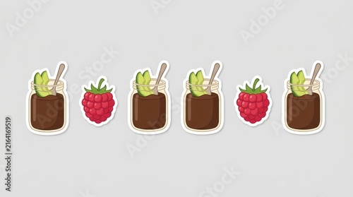 Healthy Vegan Chocolate Avocado Pudding and Raspberry Sticker Set