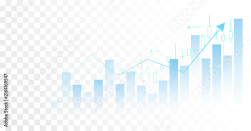 Growth market chart for rising finance trading business graph isolated on transparent png background - Vector illustration