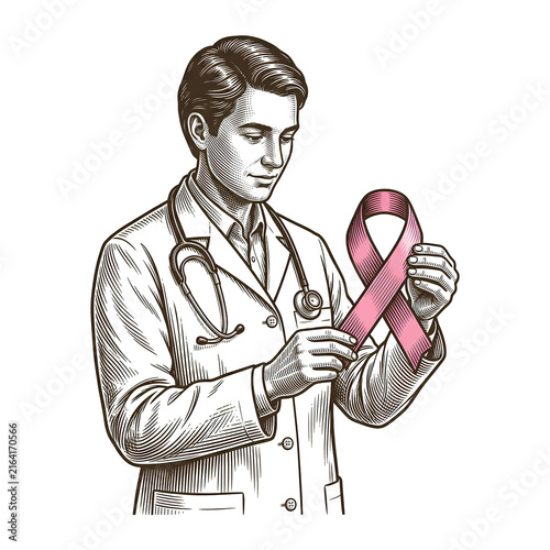 Doctor Holding Pink Ribbon Symbol for Breast Cancer Awareness 18.