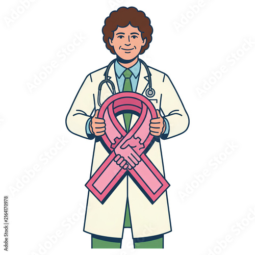 Doctor Holding Pink Ribbon Symbol for Breast Cancer Awareness 24.