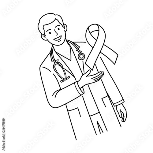 Doctor Holding Ribbon Symbol for Awareness Campaign.