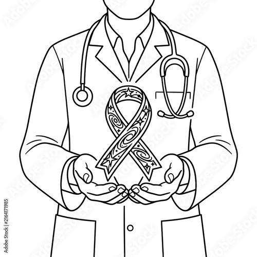 Doctor Holding Ribbon Symbol for Medical Awareness Campaign.
