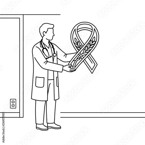 Doctor Holding Ribbon Symbolizing Medical Awareness and Support.