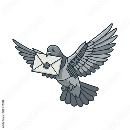 Dove Flying with Envelope Symbolizing Peace and Communication.