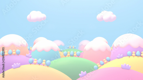 3D render of colorful creamy mountains.
