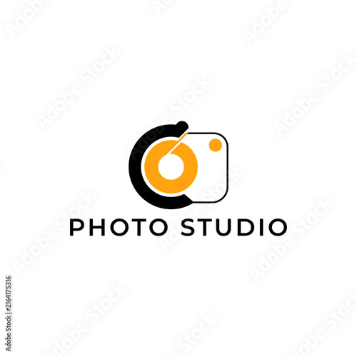 Illustration Negative Space Letter C with Photography Abstract Camera Lens Simple Modern Logo Icon Black Orange Flat Color Template Design Element Vector. Good for Photo Studio, Apps Design
