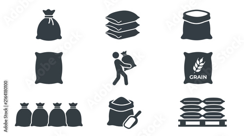 Grain storage and flour sack icons.