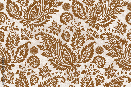 Canvastavla Paisley Seamless Pattern Vector Brown Vintage Floral Traditional Indian Royal Damask Motif Ornament Textile Design Wallpaper