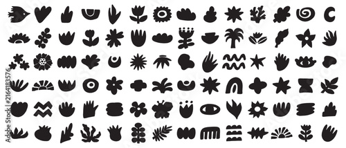 Naive organic shapes hand drawn collection. Floral cute doodle elements.Trendy shape silhouette, minimalist abstract form, vector set.