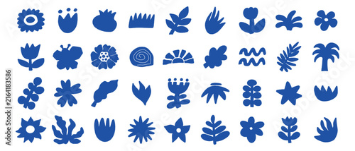 Naive organic shapes hand drawn collection. Floral cute doodle elements.Trendy shape silhouette, minimalist abstract form, vector set.