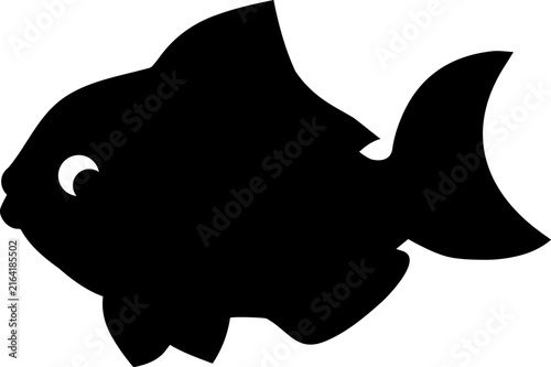 Black Fish Silhouette Icon with Fins and Tail on White Background