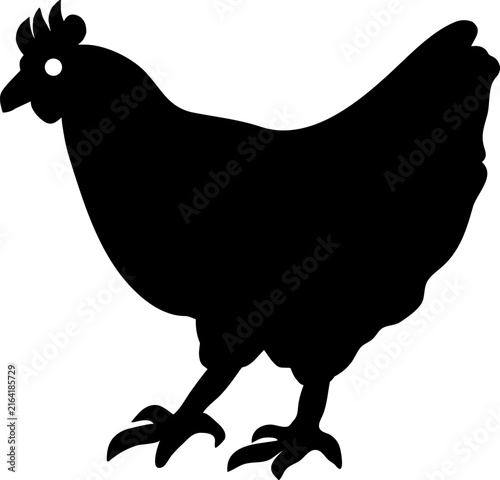 Black Chicken Hen Silhouette Icon with Comb and Legs on White Background