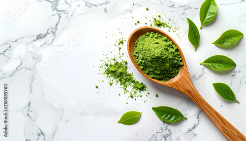 Organic Matcha Green Tea Powder Wooden Spoon Food Photography Healthy Lifestyle