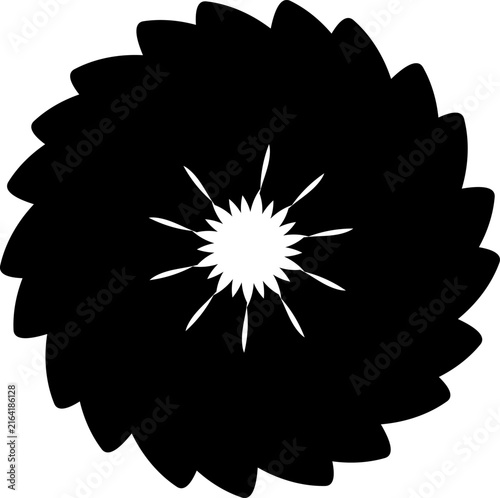 Black Sun Flower Badge Shape with Star Burst White Center