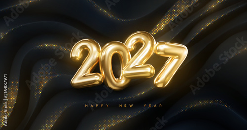 Golden numbers 2027 on black geometric background
