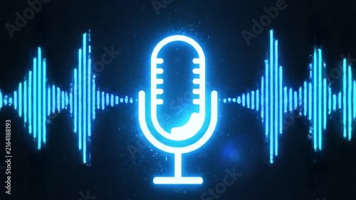 Microphone Icon Neon Glow in Dark Studio Setting