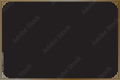 Elements of oriental frames. Gradient gold on black rectangle lines border chinese style. Design print for greeting cards, wedding invitations, restaurant menu, royal certificates. Set 84
