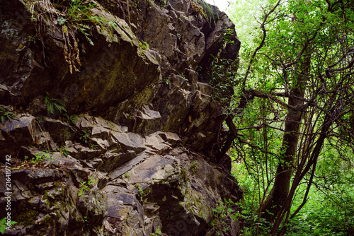 Rocky mountain surface with natural stone texture close-up