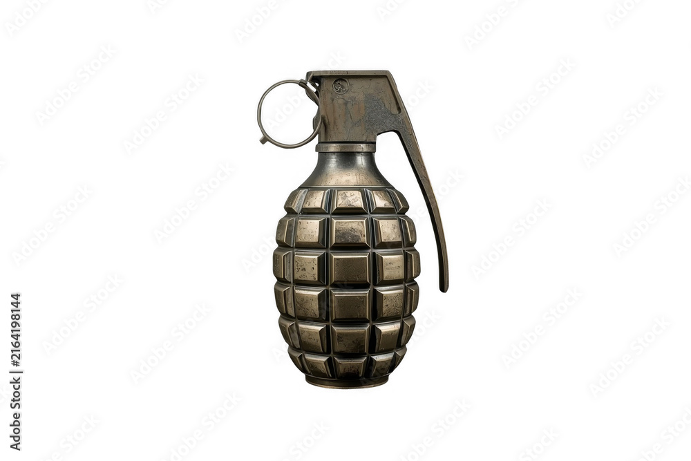 Naklejka premium Fragmentation hand grenade with safety pin on transparent background