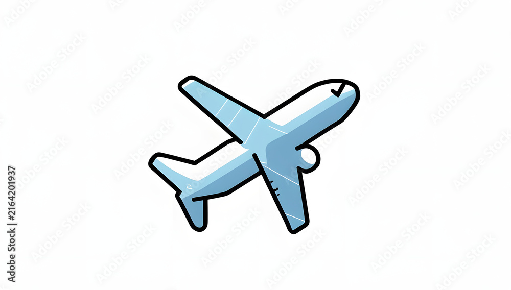 Fototapeta premium Flat Vector Style Blue Airplane Icon Isolated on Plain White Background