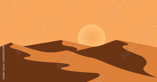 Panoramic desert, desert landscape illustration with sand dunes