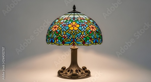 Exquisite Vintage Stained Glass Table Lamp Featuring Intricate Floral Patterns and Vibrant Multicolored Mosaic Details for Elegant Interior Lighting